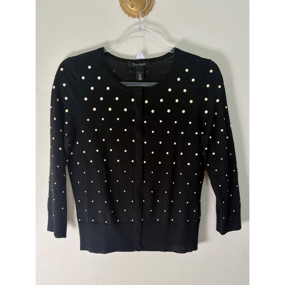 White House Black Market Pearl Embellished Cardigan Sweater Black Small